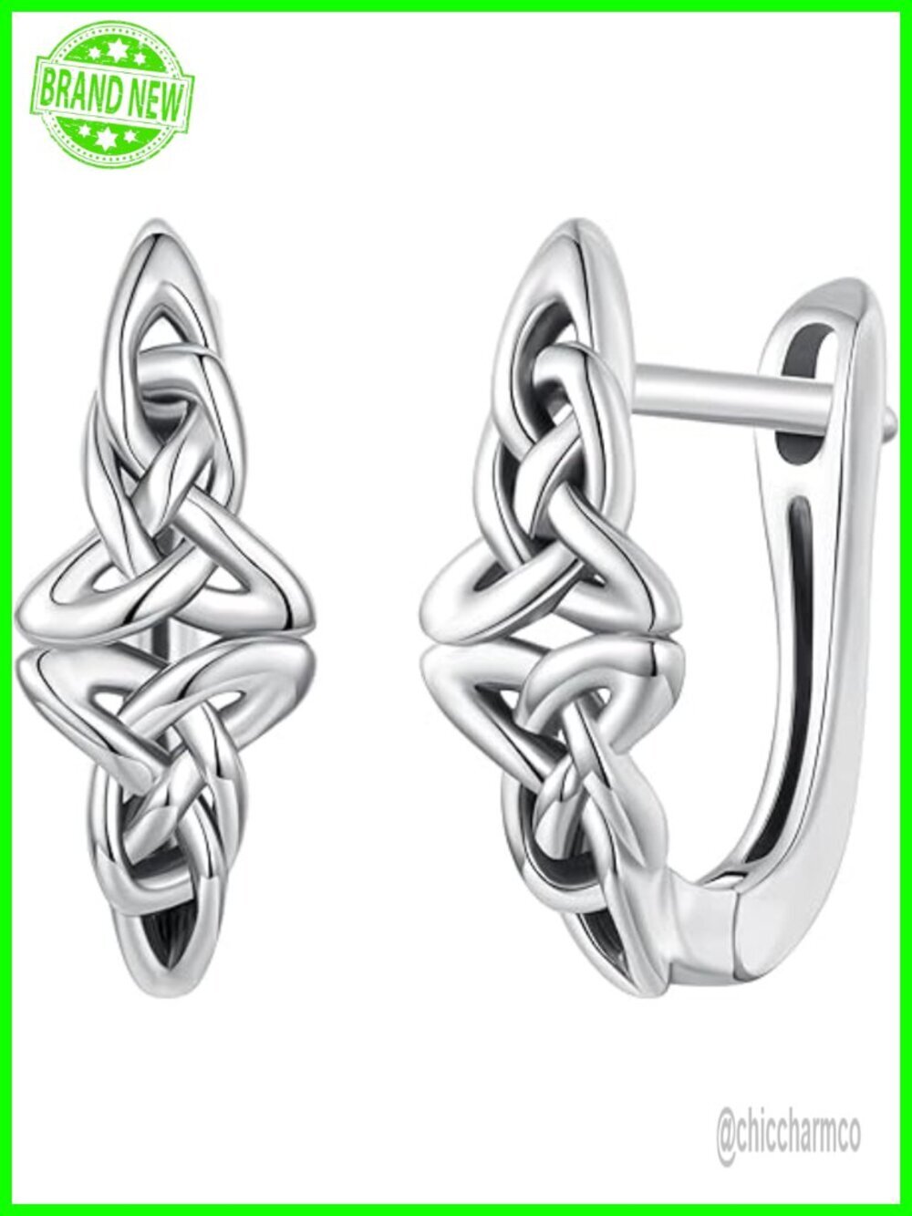 Small Feather Wings Huggie Hoop Earrings Celtic Knot Silver Plated